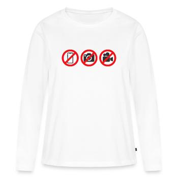 Pas de téléphone, pas de caméra, pas d’autocollant de panneau pour enregistrement vidéo - T-shirt manches longues Premium bio Femme - blanc - Devant - Julia (174cm)