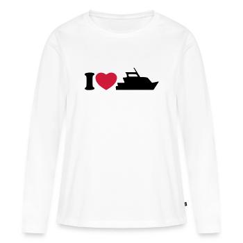 I love my yacht - Ich liebe meine Yacht - Frauen Premium Bio Langarmshirt - Weiß - Vorne - Julia (174cm)