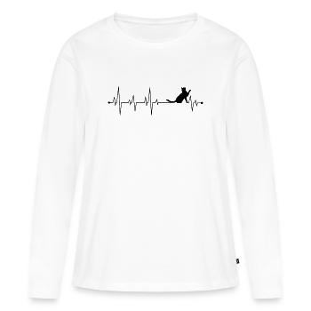 Schwarzer Katzen-Herzschlag - Frauen Premium Bio Langarmshirt - Weiß - Vorne - Julia (174cm)