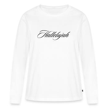 Alléluia Écriture Cursive Foi, Louange Conception - T-shirt manches longues Premium bio Femme - blanc - Devant - Julia (174cm)