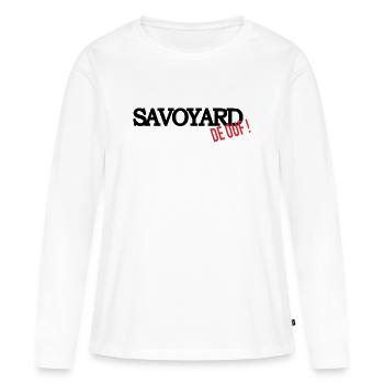 Savoyard de ouf (noir) - T-shirt manches longues Premium bio Femme - blanc - Devant - Julia (174cm)