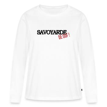 Savoyarde de ouf (noir) - T-shirt manches longues Premium bio Femme - blanc - Devant - Julia (174cm)