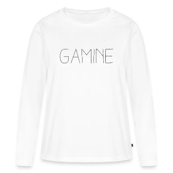 Gamine - Idée cadeau original femme - T-shirt manches longues Premium bio Femme - blanc - Devant - Julia (174cm)