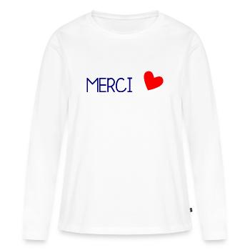 MAÎTRESSE. MAITRE. MERCI. MERCI MAÎTRESSE. MAITRES - T-shirt manches longues Premium bio Femme - blanc - Devant - Julia (174cm)