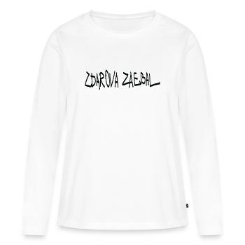 „Zdarova zaebal“ (здaрoвa заебал) ist eine Gruß - Frauen Premium Bio Langarmshirt - Weiß - Vorne - Julia (174cm)