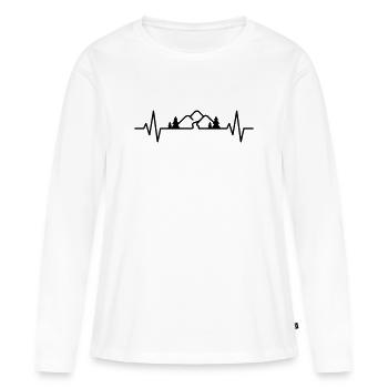 Randonnée nature Montagnes en plein air – Battement de cœur ECG Pouls - T-shirt manches longues Premium bio Femme - blanc - Devant - Julia (174cm)