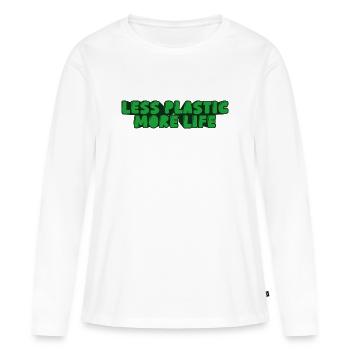 Moins de plastique, plus de vie - T-shirt manches longues Premium bio Femme - blanc - Devant - Julia (174cm)