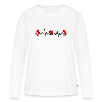 Cardio cardio Drapeau Suisse et drapeau Obwald - T-shirt manches longues Premium bio Femme - blanc - Devant - Julia (174cm)