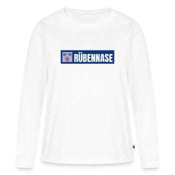 Nez de navet | Conception de déclaration amusante - T-shirt manches longues Premium bio Femme - blanc - Devant - Julia (174cm)