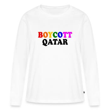 Boycott qatar - T-shirt manches longues Premium bio Femme - blanc - Devant - Julia (174cm)