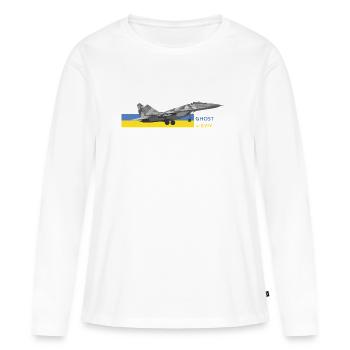 UKRAINE: Geist von Kiew Kampfjet - Frauen Premium Bio Langarmshirt - Weiß - Vorne - Julia (174cm)