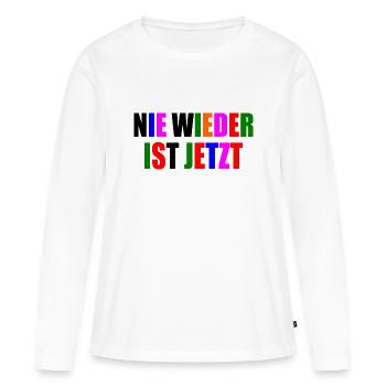 Nie wieder ist jetzt - Frauen Premium Bio Langarmshirt - Weiß - Vorne - Julia (174cm)