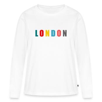 LONDON. LONDRES. BRITISH. ANGLETERRE. UK. CAPITALE - T-shirt manches longues Premium bio Femme - blanc - Devant - Julia (174cm)