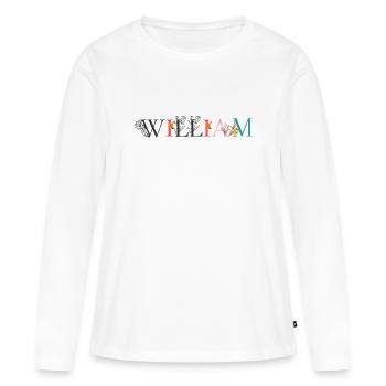 WILLIAM Namenskunst mit Blumen bestickt - Frauen Premium Bio Langarmshirt - Weiß - Vorne - Julia (174cm)
