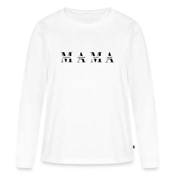 Horizontales MAMA Design in Schwar für dunkle Mode - Frauen Premium Bio Langarmshirt - Weiß - Vorne - Julia (174cm)