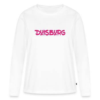 Duisburg - Ruhrpott - NRW - Rhein - Ruhr - Frauen Premium Bio Langarmshirt - Weiß - Vorne - Julia (174cm)