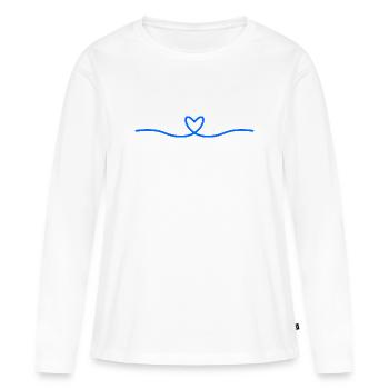 Vague Cœur Bleue | Art au trait minimal - T-shirt manches longues Premium bio Femme - blanc - Devant - Julia (174cm)