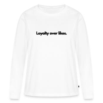 La fidélité plutôt que les likes. - T-shirt manches longues Premium bio Femme - blanc - Devant - Julia (174cm)