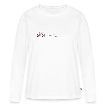 Silhouette de VTT rose fluo - T-shirt manches longues Premium bio Femme - blanc - Devant - Julia (174cm)