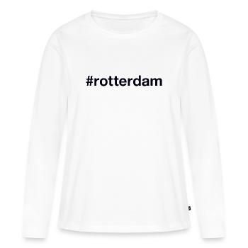 ROTTERDAM Hashtag - T-shirt manches longues Premium bio Femme - blanc - Devant - Julia (174cm)