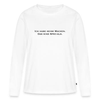 „Keine Macken“ – Statement Shirt - Frauen Premium Bio Langarmshirt - Weiß - Vorne - Julia (174cm)
