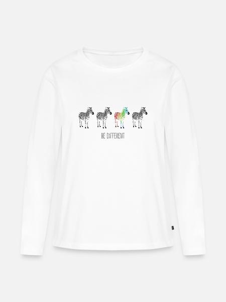 Zebra Regenbogen be different - Frauen Premium Bio Langarmshirt - Weiß