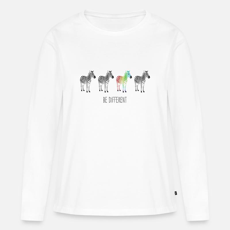 Zebra Regenbogen be different - Frauen Premium Bio Langarmshirt - Weiß