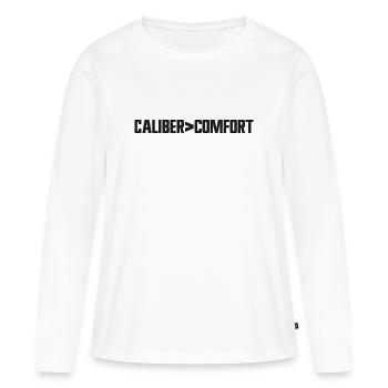 Calibre avant confort – Porte dissimulé conformément à la 2e V - T-shirt manches longues Premium bio Femme - blanc - Devant - Julia (174cm)
