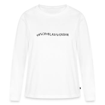 Unschubladisierbar – NIcht in Schublade passen - Frauen Premium Bio Langarmshirt - Weiß - Vorne - Julia (174cm)
