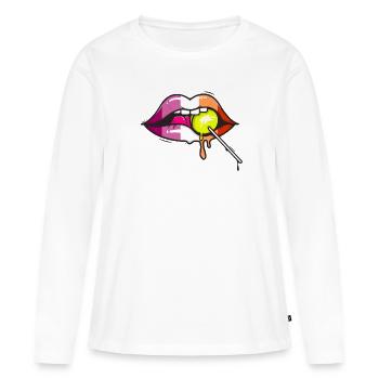 Lesbian Lesbian Lippen Lesbiennes avec sucette - T-shirt manches longues Premium bio Femme - blanc - Devant - Julia (174cm)