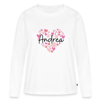 J’aime Andrea - des cœurs pour Andrea - T-shirt manches longues Premium bio Femme - blanc - Devant - Julia (174cm)