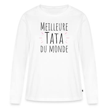 Meilleure tata du monde-cadeau tante Noël - T-shirt manches longues Premium bio Femme - blanc - Devant - Julia (174cm)