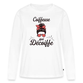 Chignon Métier Coiffeuse Géniale Super Coiffeuse - T-shirt manches longues Premium bio Femme - blanc - Devant - Julia (174cm)