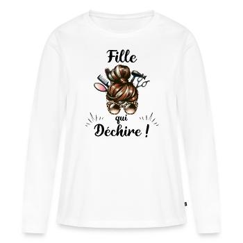 Chignon Fille Qui Déchire Super Fille - T-shirt manches longues Premium bio Femme - blanc - Devant - Julia (174cm)