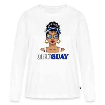 Uruguay Flagge Uruguay - Damen - Frauen Premium Bio Langarmshirt - Weiß - Vorne - Julia (174cm)