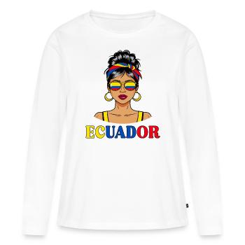 Drapeau Équateur Femme Équatorienne - T-shirt manches longues Premium bio Femme - blanc - Devant - Julia (174cm)