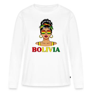 Drapeau Bolivie Femme Bolivienne - T-shirt manches longues Premium bio Femme - blanc - Devant - Julia (174cm)
