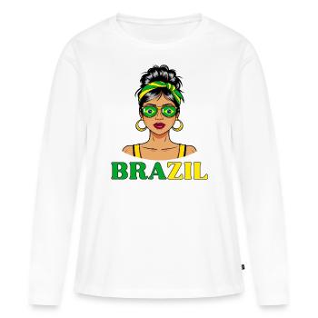 Brasilien Flagge Brasilianische Frauen - Frauen Premium Bio Langarmshirt - Weiß - Vorne - Julia (174cm)