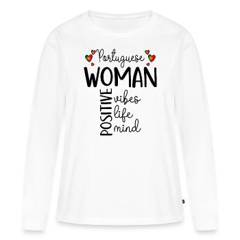 Fille Positive Femme Portugaise - T-shirt manches longues Premium bio Femme - blanc - Devant - Julia (174cm)