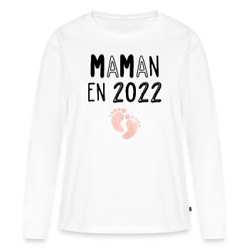 Maman - 2022 - Cadeau - Naissance - Anniversaire - T-shirt manches longues Premium bio Femme - blanc - Devant - Julia (174cm)