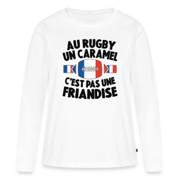 Au Rugby Un Caramel C'est Pas Une Friandise - T-shirt manches longues Premium bio Femme - blanc - Devant - Julia (174cm)