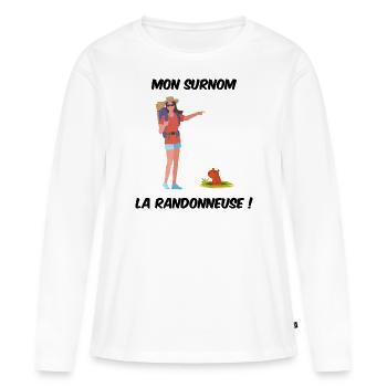 Mon surnom la randonneuse - T-shirt manches longues Premium bio Femme - blanc - Devant - Julia (174cm)