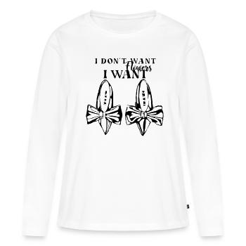 Chaussures Je n’avertis pas les fleurs, je veux des chaussures - T-shirt manches longues Premium bio Femme - blanc - Devant - Julia (174cm)