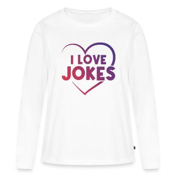 J’aime les blagues coeur - T-shirt manches longues Premium bio Femme - blanc - Devant - Julia (174cm)