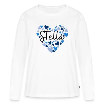 J’adore les cœurs Stella en bleu - T-shirt manches longues Premium bio Femme - blanc - Devant - Julia (174cm)