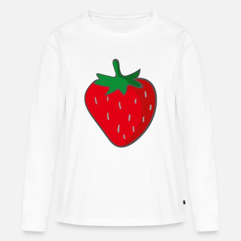 Erdbeere - Frauen Premium Bio Langarmshirt - Weiß