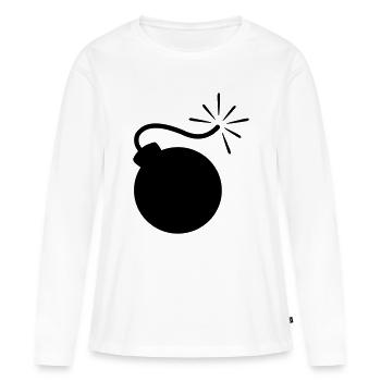 Bombe en feu avec logo à fusible long - T-shirt manches longues Premium bio Femme - blanc - Devant - Julia (174cm)