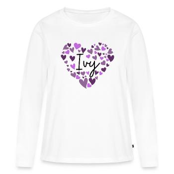 Efeu Name Design mit herzförmigen lila Herzen - Frauen Premium Bio Langarmshirt - Weiß - Vorne - Julia (174cm)