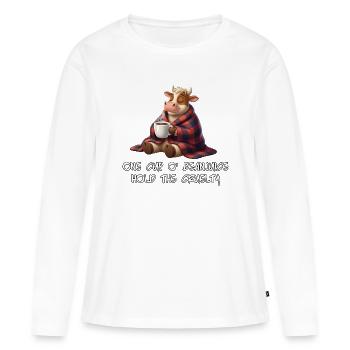 Une tasse de thé sans cruauté - T-shirt manches longues Premium bio Femme - blanc - Devant - Julia (174cm)