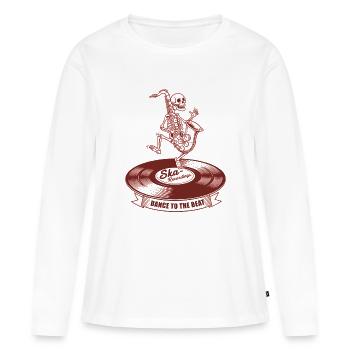 Ska Skeleton sur vinyle - Ska Recordings - Danse - T-shirt manches longues Premium bio Femme - blanc - Devant - Julia (174cm)